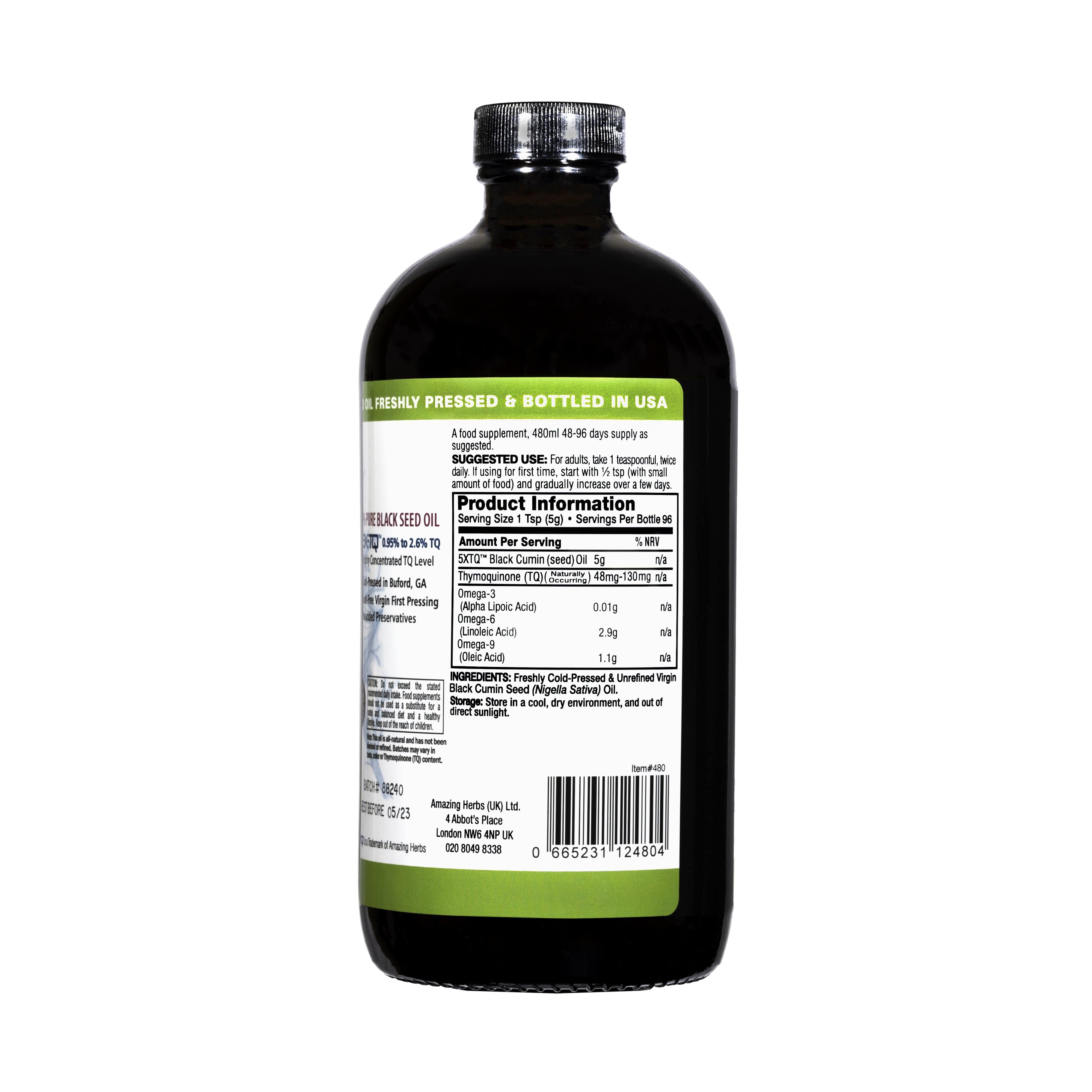 Amazing Herbs UK Amazing Herbs Premium 100% Pure Cold-Pressed Black Cumin Seed Oil, 480ml